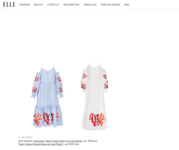 Lee Pfayferd Dresses are featured in Elle DE