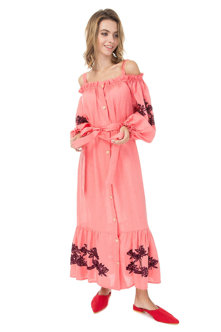 Back to Nature Off-the-shoulder Peach Dress