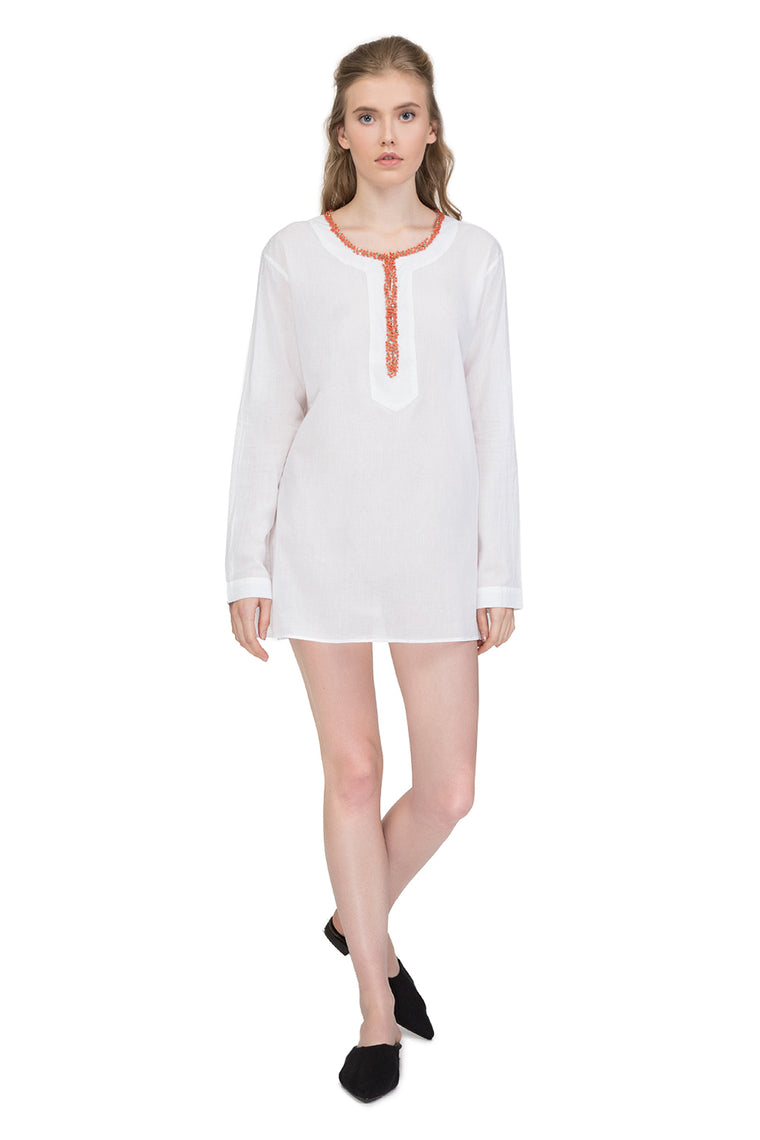Divine white cotton tunic with long sleeves