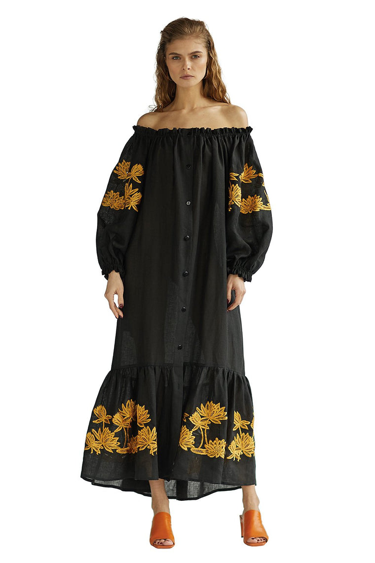 Back to Nature Off-the-shoulder Black Dress